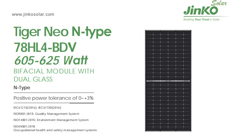 Jinko Tiger Neo N Type 78hl4-bdv Bifacial Module Dual Glass 605w 610w 615w 620w 625w - Buy Product on Alibaba.com detail