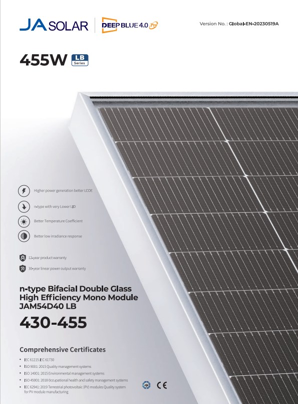 Jam54d40 Lb Ja Solar Bifacial Dual Glass N Type Mono Modules 430w 435w 440w 445w 450w 455w Solar Panels - Buy Product on Alibaba.com detail