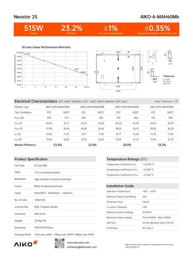 Aiko 2s Neostar Mono Glass A-mah60mb 500w 505w 510w 515w N-type Abc Full Black Solar Panels For Home Use - Buy Product on Alibaba.com detail